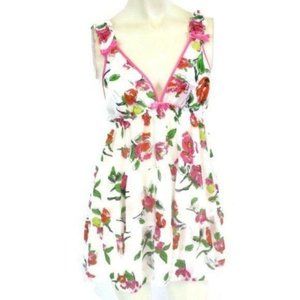 Betsey Johnson White Floral Babydoll Nightie with Pink Trim